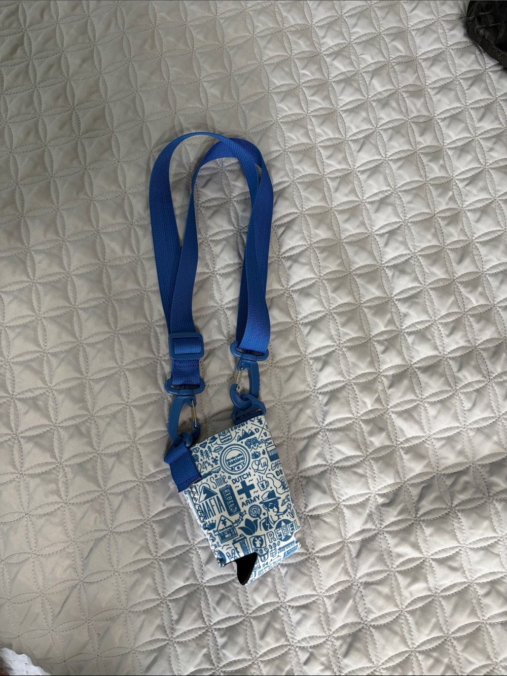 Dutch Bros Blue Patterned Crossbody Pouch with Adjustable Strap